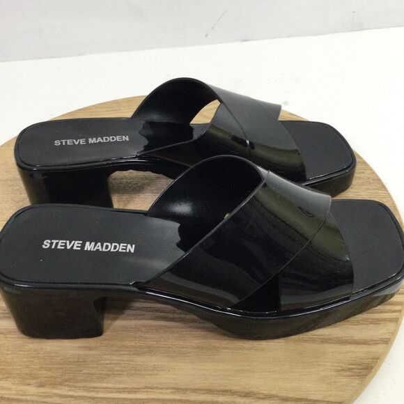 Steve Madden Womens Patent Platform Mule Sandals Block Heel Black US 7M - Picture 2 of 9